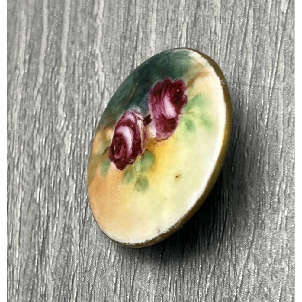 Antique Hand Painted Porcelain Enamel Rose Button Pre-1930 Single Floral Shank - Picture 3 of 5